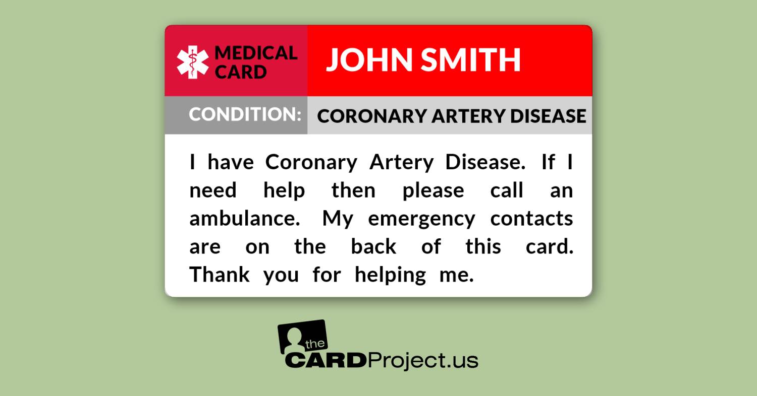 Coronary Artery Medical Card (FRONT)